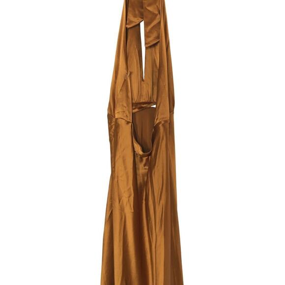 Something Navy  Halter Gown Satin Cutout Maxi Orange M - Picture 13 of 16